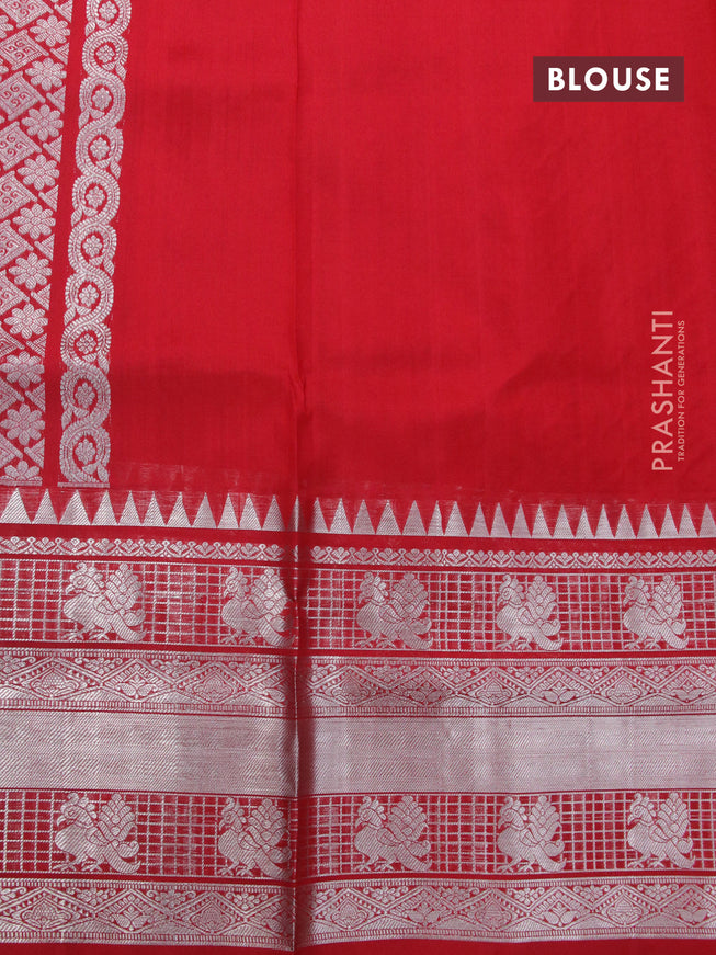 Venkatagiri silk saree maroon and red with annam & floral silver zari woven buttas and long rich annam silver zari woven border
