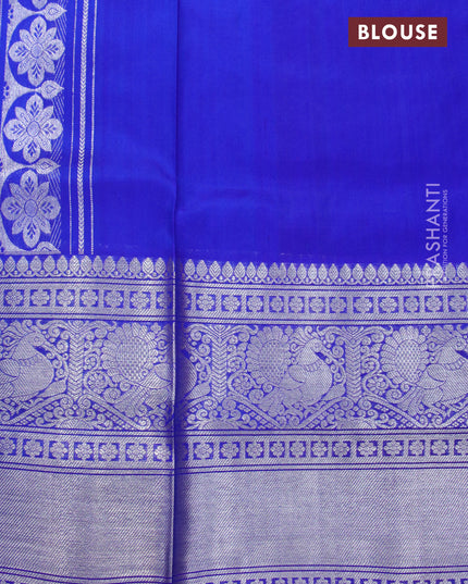 Venkatagiri silk saree dark blue and royal blue with silver zari woven geometric buttas and long annam silver zari woven border