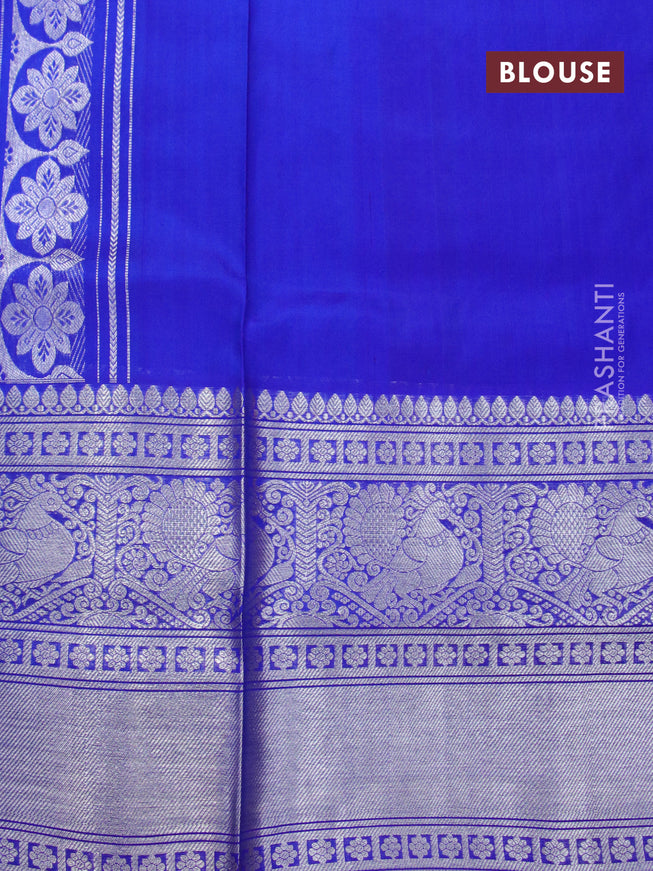 Venkatagiri silk saree dark blue and royal blue with silver zari woven geometric buttas and long annam silver zari woven border