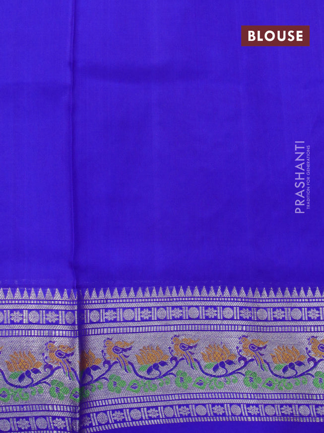 Venkatagiri silk saree red and blue with floral & annam silver zari woven buttas and silver zari woven paithani border