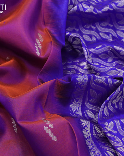 Venkatagiri silk saree dual shade of rustic orange and blue with silver zari woven buttas and rich silver zari woven border