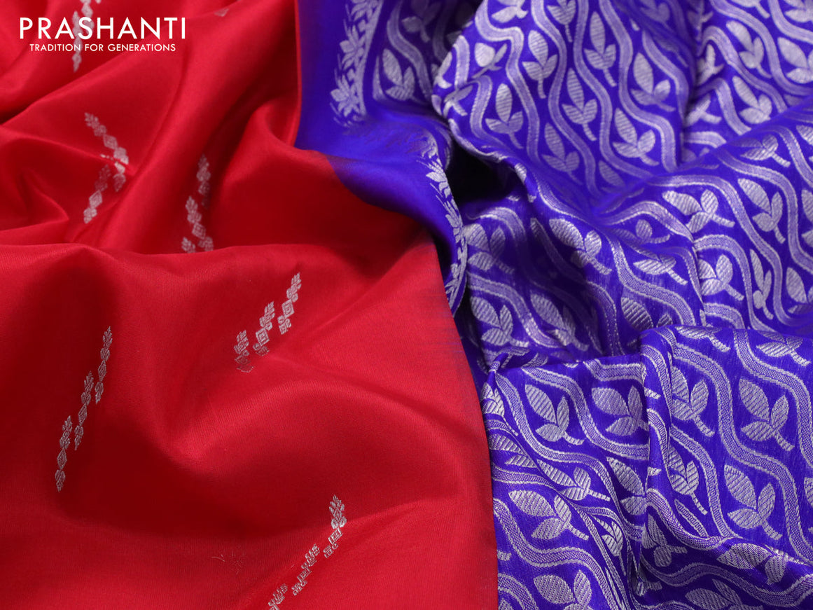 Venkatagiri silk saree red and blue with silver zari woven buttas and rich silver zari woven border