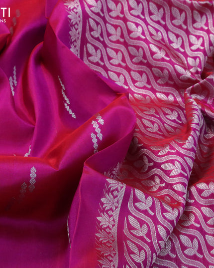 Venkatagiri silk saree dual shade of magenta pink with silver zari woven buttas and rich silver zari woven border