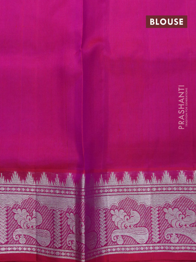 Venkatagiri silk saree dual shade of magenta pink with silver zari woven buttas and rich silver zari woven border