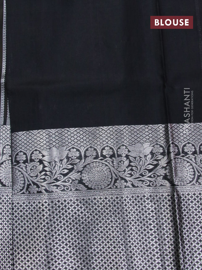 Venkatagiri silk saree mehendi green and black with allover zari weaves & buttas and long floral silver zari woven border