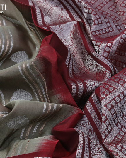 Venkatagiri silk saree grey shade and maroon with allover zari weaves & buttas and long floral silver zari woven border