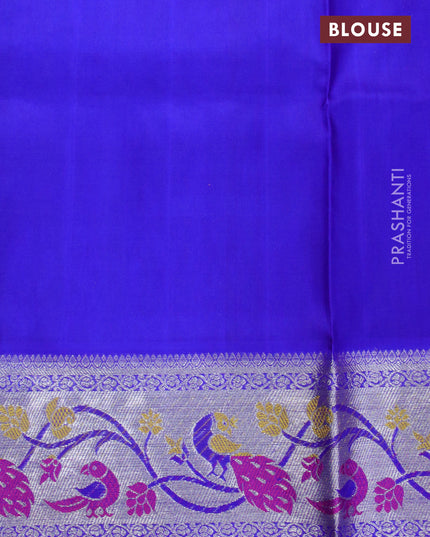 Venkatagiri silk saree dual shade of bluish green and royal blue with silver zari woven muniya buttas and silver zari woven paithaini border