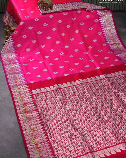 Venkatagiri silk saree dual shade of pink and maroon with thread & silver zari woven annam buttas and silver zari woven paithani border