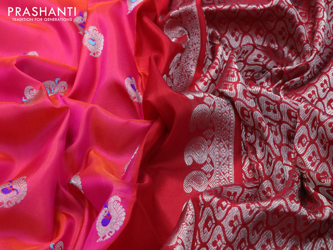 Venkatagiri silk saree dual shade of pink and maroon with thread & silver zari woven annam buttas and silver zari woven paithani border