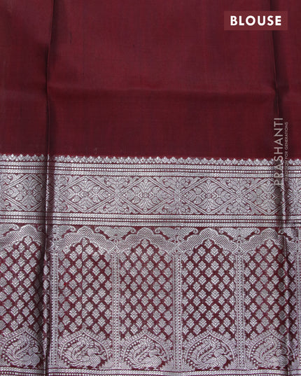 Venkatagiri silk saree chikku shade and deep maroon with silver zari woven floral buttas and long silver zari woven border