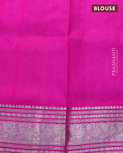 Venkatagiri silk saree dual shade of yellowish pink and pink with peacock & floral silver zari woven buttas and rich silver zari woven annam border
