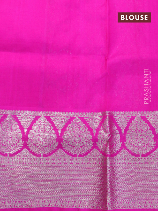 Venkatagiri silk saree sandal shade and pink with silver zari woven buttas and long rich zari woven border