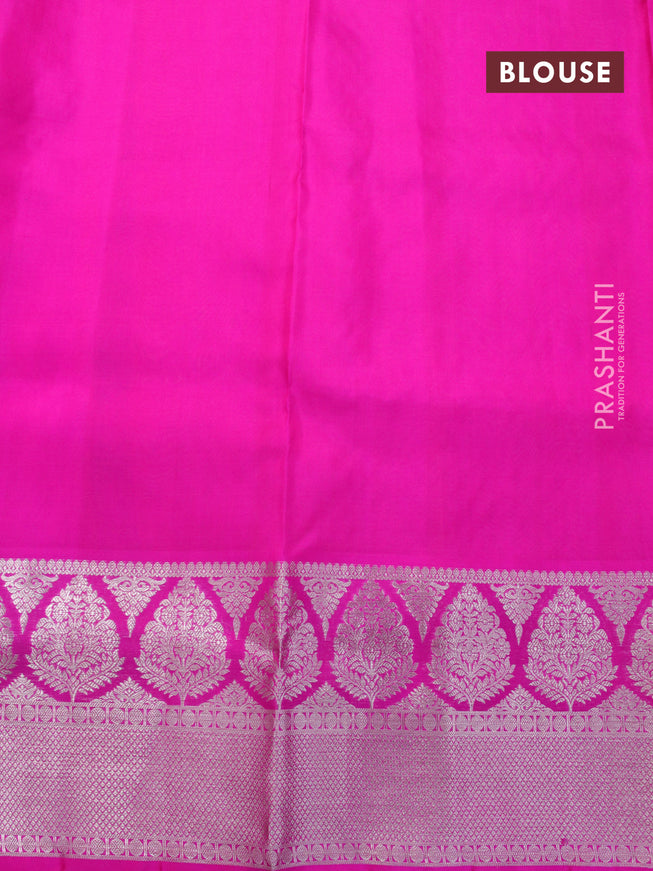 Venkatagiri silk saree peach shade and pink with silver zari woven buttas and long rich zari woven border