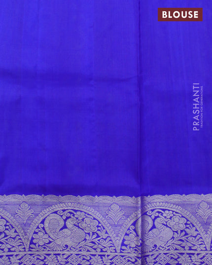 Venkatagiri silk saree sap green and royal blue with silver zari woven buttas and annam silver zari woven border
