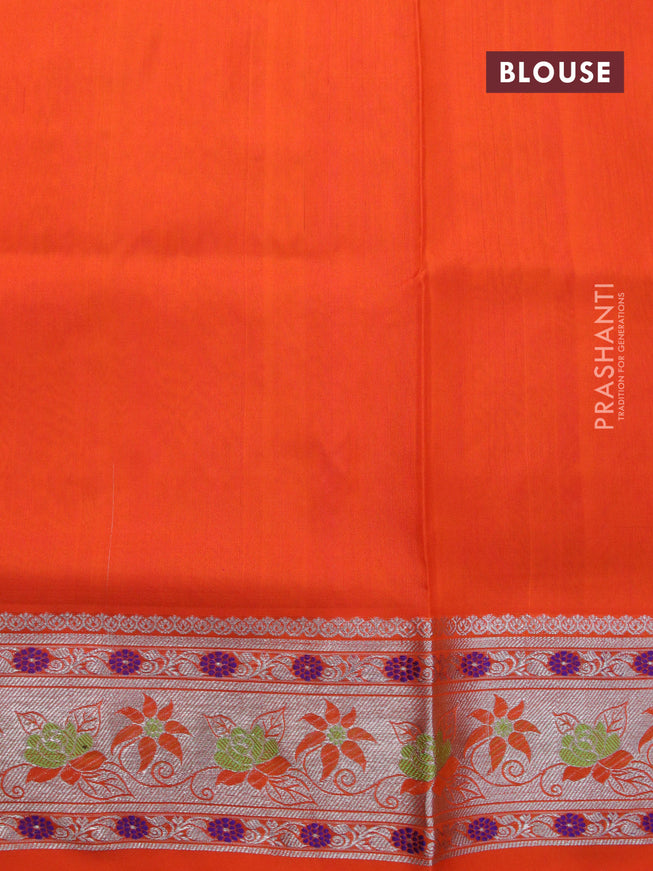 Venkatagiri silk saree dual shade of pinkish orange and orange with silver zari woven buttas and silver zari woven floral paithani border