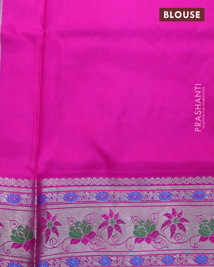 Venkatagiri silk saree orange and pink with silver zari woven buttas and silver zari woven floral paithani border
