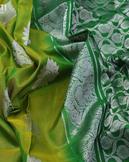 Venkatagiri silk saree light green and green with silver zari woven floral buttas and silver zari woven paithani border