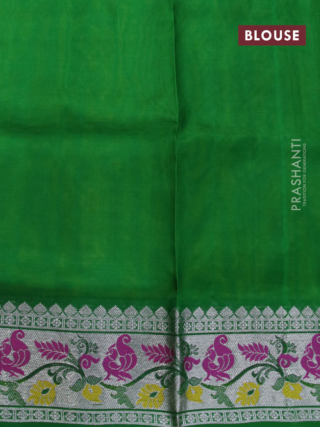 Venkatagiri silk saree light green and green with silver zari woven floral buttas and silver zari woven paithani border