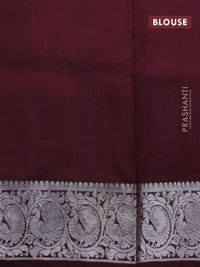 Venkatagiri silk saree dual shade of blue and deep maroon with allover silver zari woven buttas and rich zari woven annam border