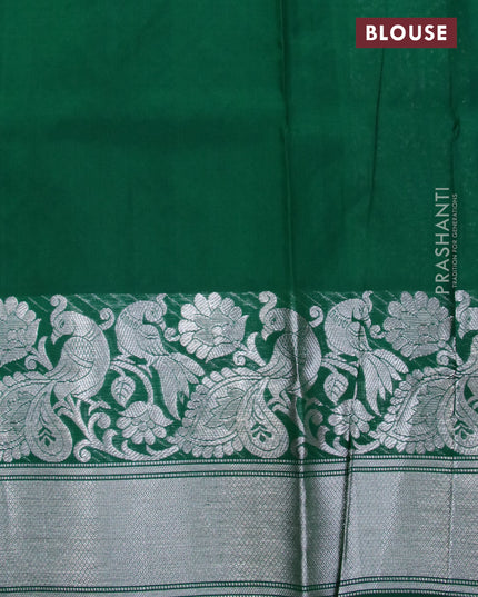 Venkatagiri silk saree dual shade of bluish green and green with allover floral silver zari woven weaves and long peacock design silver zari woven border