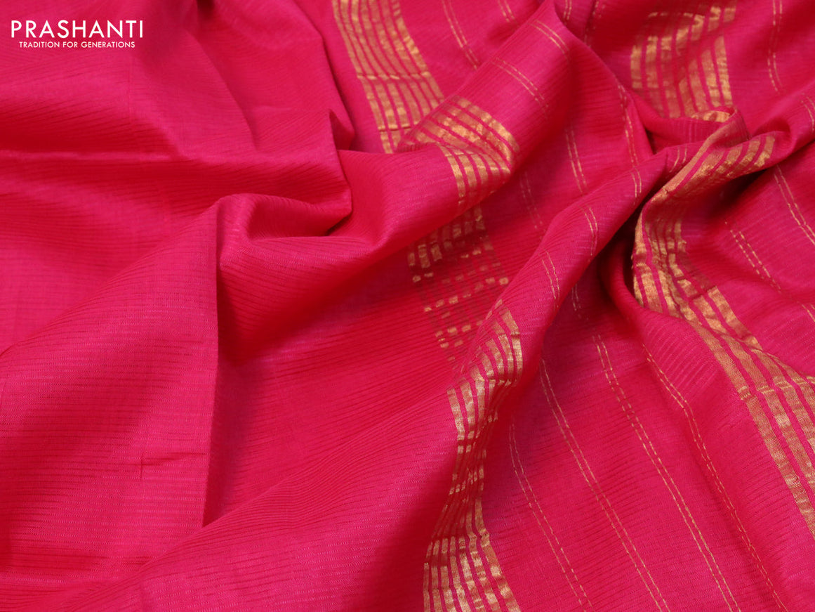 Mangalgiri silk cotton saree pink and grey with plain body and zari woven border & kalamkari hand painted blouse