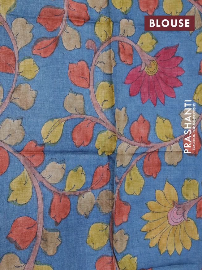 Mangalgiri silk cotton saree pink and grey with plain body and zari woven border & kalamkari hand painted blouse