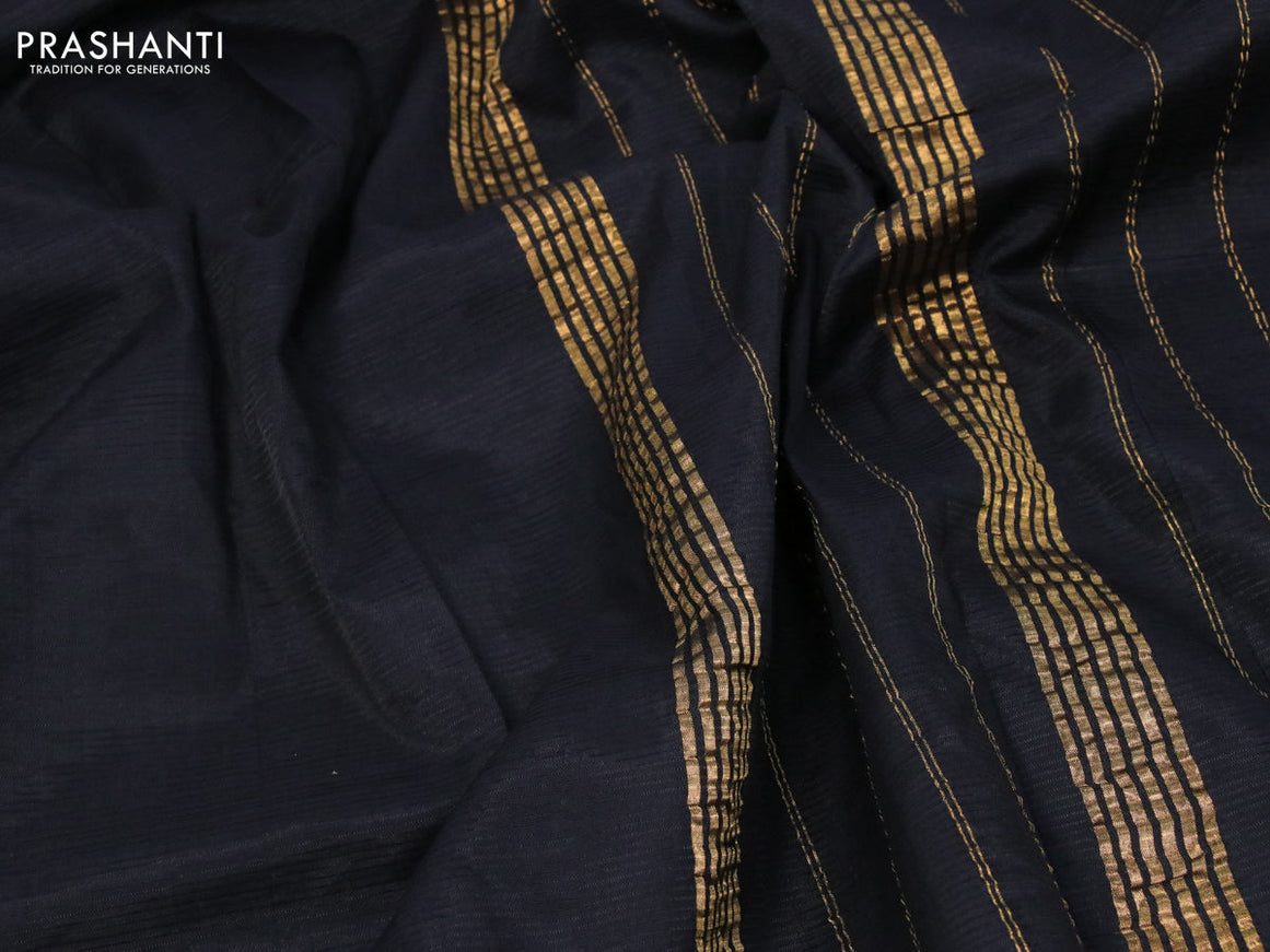 Mangalgiri silk cotton saree black and pastel green with plain body and zari woven border & kalamkari hand painted blouse