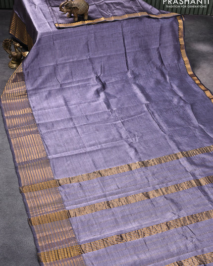 Mangalgiri silk cotton saree pastel shade of purple and blue with plain body and zari woven border & kalamkari hand painted blouse