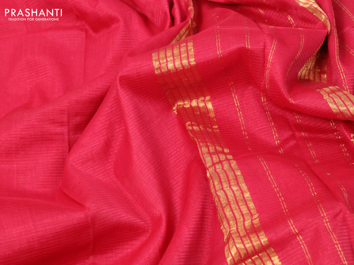 Mangalgiri silk cotton saree red and beige with plain body and annam zari woven border & kalamkari hand painted blouse