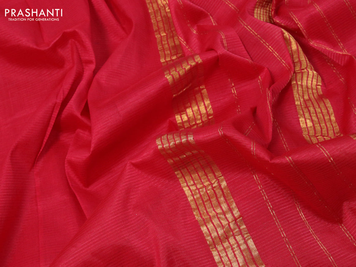 Mangalgiri silk cotton saree red and teal blue with plain body and annam zari woven border & kalamkari hand painted blouse