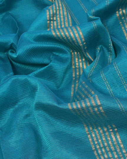 Mangalgiri silk cotton saree peacock green and mustard shade with plain body and annam zari woven border & kalamkari hand painted blouse