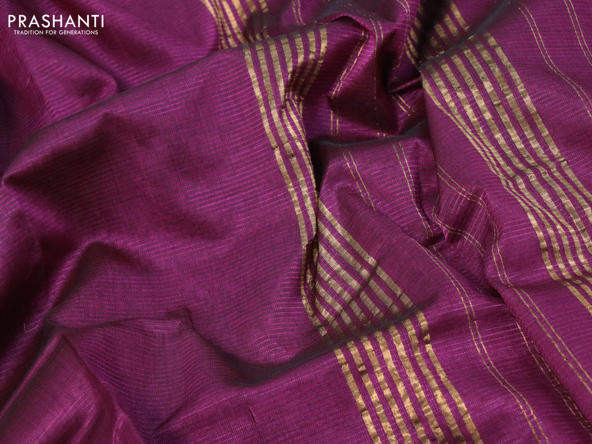 Mangalgiri silk cotton saree wine shade and green with plain body and annam zari woven border & kalamkari hand painted blouse