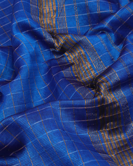 Mangalgiri silk cotton saree royal blue and beige with allover zari checked pattern and zari woven border & kalamkari hand painted blouse