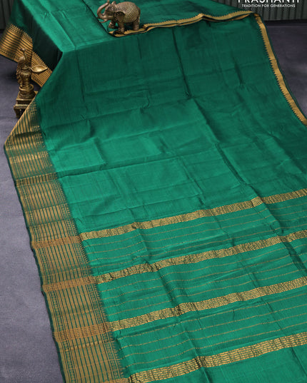 Mangalgiri silk cotton saree green and elephant grey with plain body and zari woven border & kalamkari hand painted blouse