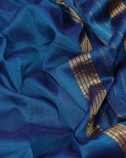 Mangalgiri silk cotton saree peacock blue and rust shade with plain body and zari woven border & kalamkari hand painted blouse