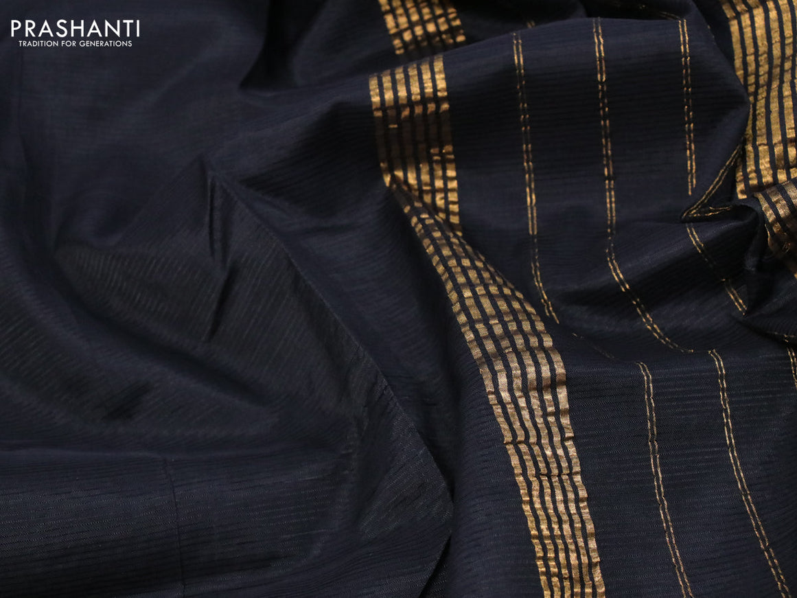 Mangalgiri silk cotton saree black and cs blue with plain body and zari woven border & kalamkari hand painted blouse