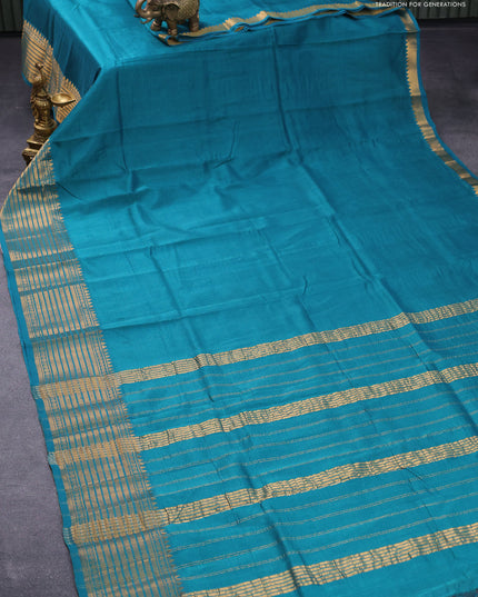 Mangalgiri silk cotton saree peacock green and dark grey with plain body and zari woven border & kalamkari hand painted blouse