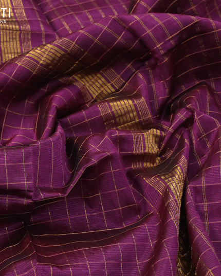 Mangalgiri silk cotton saree wine shade and green with allover zari checked pattern and zari woven border & kalamkari hand painted blouse