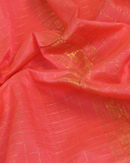 Mangalgiri silk cotton saree dual shade of orange and cs blue with allover zari checked pattern and zari woven border & kalamkari hand painted blouse