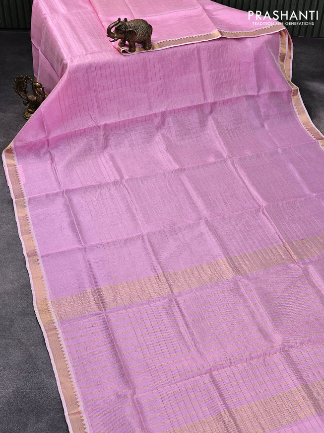 Mangalgiri silk cotton saree pink and dark grey with allover zari checked pattern and zari woven border & kalamkari hand painted blouse