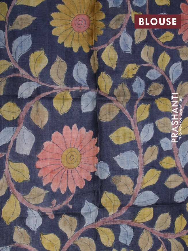 Mangalgiri silk cotton saree pink and dark grey with allover zari checked pattern and zari woven border & kalamkari hand painted blouse