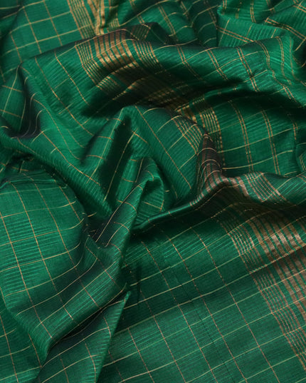 Mangalgiri silk cotton saree green and blue with allover zari checked pattern and zari woven border & kalamkari hand painted blouse