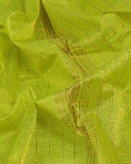Mangalgiri silk cotton saree lime green and pastel maroon with allover zari checked pattern and zari woven border & kalamkari hand painted blouse
