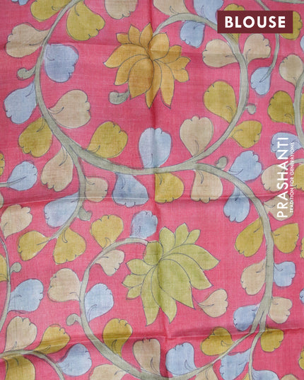 Mangalgiri silk cotton saree black and pink with allover zari checked pattern and zari woven border & kalamkari hand painted blouse