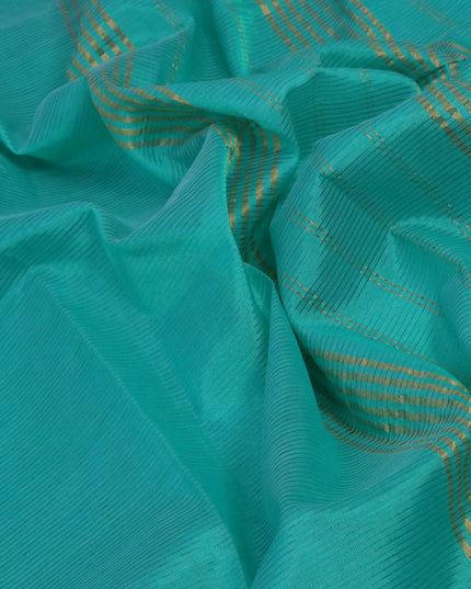 Mangalgiri silk cotton saree teal green and rust shade with plain body and annam zari woven border & kalamkari hand painted blouse