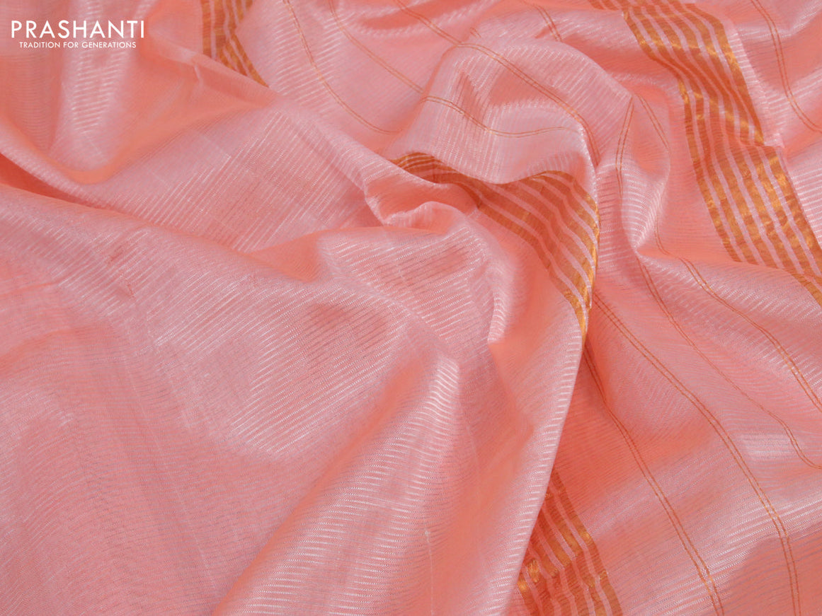 Mangalgiri silk cotton saree orange and cs blue with plain body and zari woven border & kalamkari hand painted blouse