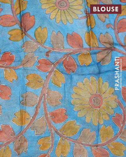 Mangalgiri silk cotton saree black and blue with allover zari checked pattern and zari woven border & kalamkari hand painted blouse