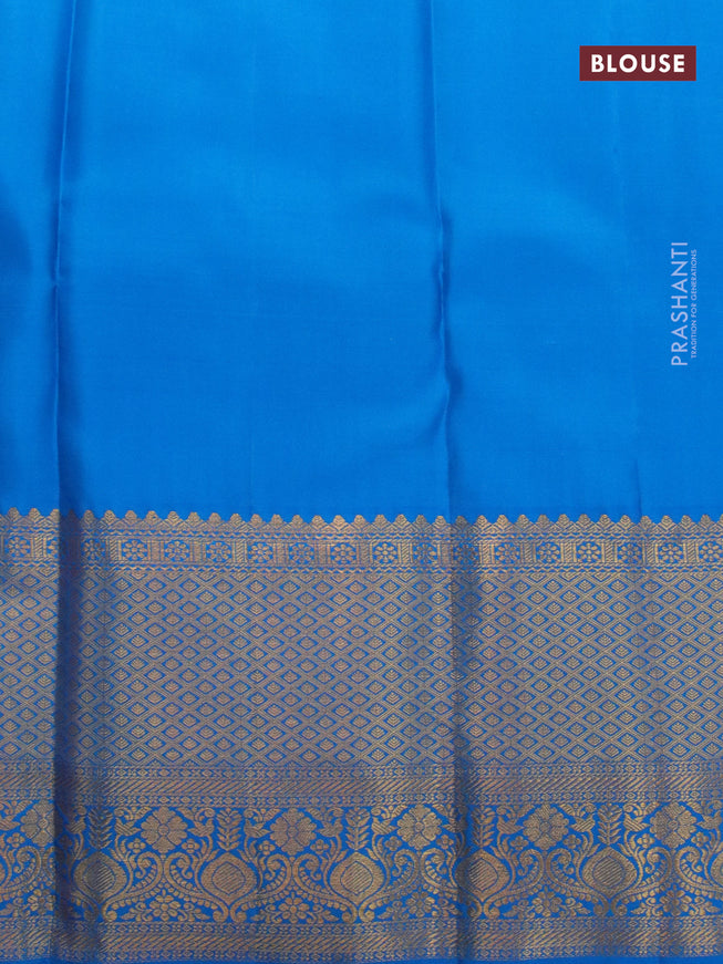Pure kanjivaram silk saree teal blue and cs blue with allover zari woven floral weaves and long rich zari woven border