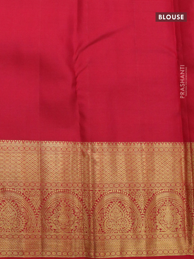Pure kanjivaram silk saree light blue and red with allover zari woven brocade weaves and long rich zari woven border