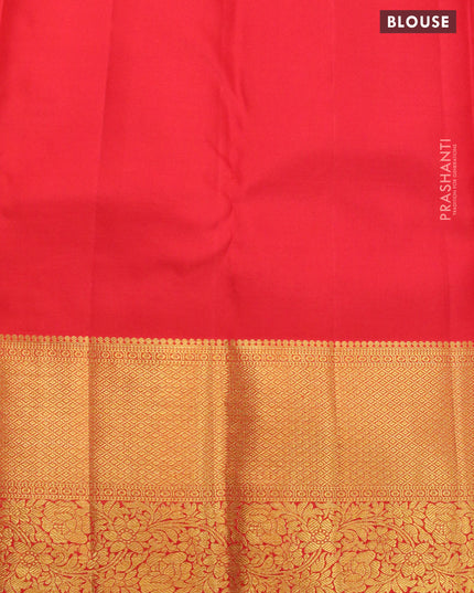 Pure kanjivaram silk saree cream and red with allover zari woven brocade weaves and long rich zari woven floral border